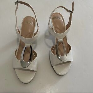 White Open Toe Danee Ornamented Dress Sandals with Silver Details